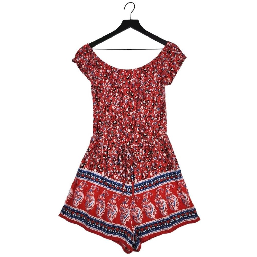 Charlotte Russe Romper Sz Medium Floral Boho Cottage Core Vacation Flirty Gypsy